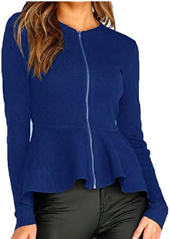 CBTLVSN Womens Casual Long Sleeve Slim Fit Zipper Front Peplum Blazer Jacket