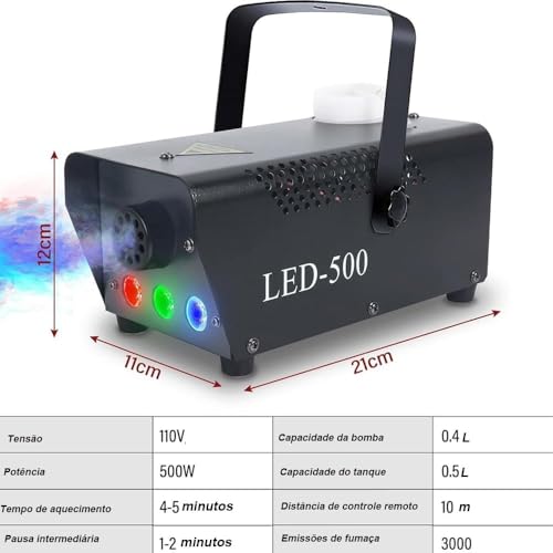 Máquina de Fumaça, Máquina de Fumaça, Máquina de Neblina Portátil, Neblina de Atualizada com Luzes LED, 500W com Efeito de Luzes de E Controle Remoto