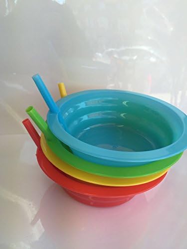 2 Blue Sip-A-Bowls ; cereal ice cream bowls with built-in straws cavoli brand