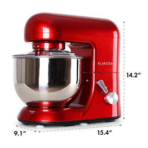 KLARSTEIN Bella Rossa Electric Stand Mixer, Grinder, Dough Bowl, Flat