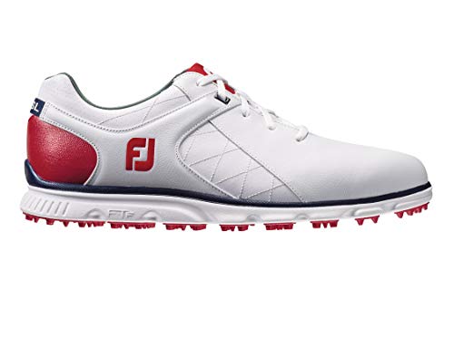 FootJoy Men's Pro SL Spikeless Plain Toe Rover White/Red/Navy Trim 10 M US