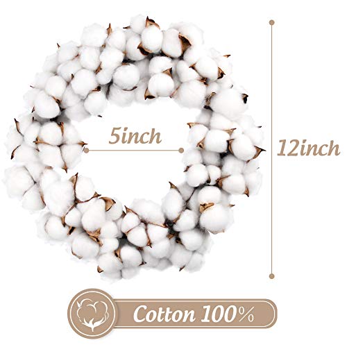 POPLAY 12 Inch Cotton Wreath Cotton Boll Wreath Rustic Wreaths for Front Door Wedding Decoration