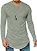 JOKHOO Mens Long Sleeve Hipster Hip Hop Basic Curved Hem T Shirt Grey Small