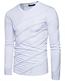 Men's Casual Long Sleeve Striped T-Shirt, Winter Fashion Cotton Solid V Neck Tee White X-Small