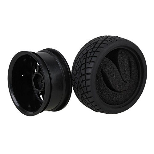 Mxfans 12mm Hex Black Plastic 14-Spoke Wheel Rims & Black Fish Pattern Rubber Tires for RC 1:10 On Road Racing Car Pack of 4