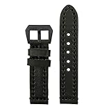 StrapsCo Vintage Thick Leather Watch Band with Heavy Duty Stitching and Matte Black Pre V Buckle