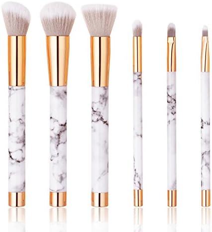 Marble Makeup Brushes Set - 6pcs White Marble Look Makeup Brush with Gold Colored Handle