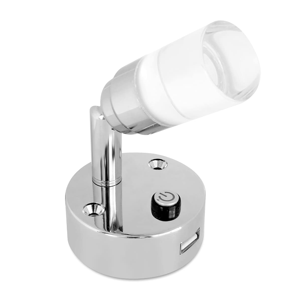 Dream Lighting 12v Reading Light with USB Campervan Caravan Motorhome Interior Light Clear Acrylic Lampshade with Coated Base 6000K Cool White and Blue LED Lighting