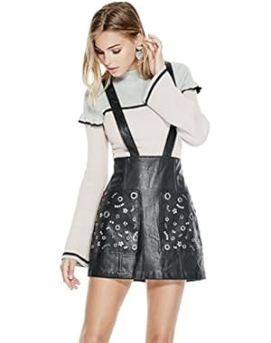 Womens Rona Faux Leather Embellished A-Line Skirt Black 8