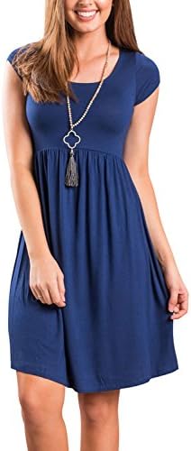 Ebizza Women's Casual Short Sleeve Tunic Crewneck Loose T Shirt Mini Dress Size Small Blue