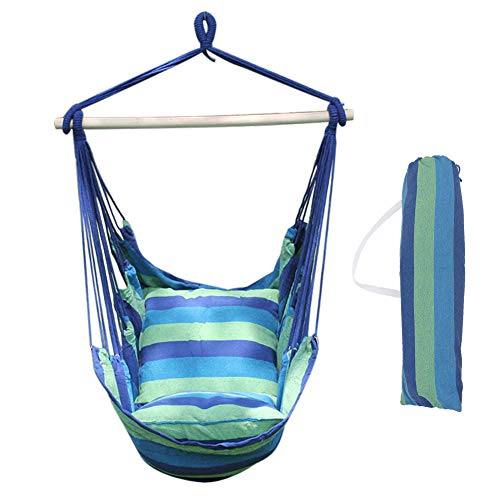 HAPPYX Hammock Swing Chair,2 Cushion Portable Foldable for Outdoor Indoor Garden Children Adult Load Bearing Safe Hanging Rope Hanging Chair Seat, 97X130CM/38X51