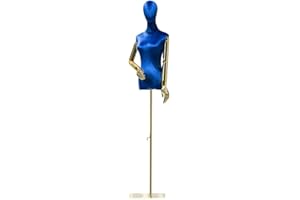 DE-LIANG Female ManikinTorso Dress Form retail Mannequin with Golden Arms Blue Velvet Half Body with Adjustable Height Square Metal Base, Female (Blue Velvet)