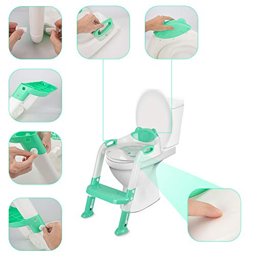 PITAYA Potty Training Seat with Step Stool Ladder,Comfortable Safe Potty Seat with Anti-Slip Pads Ladder ,Potty Training Toilet for Kids Boys Girls Toddlers,with Potty Training Champion Card(Green) - Thumbnail 4