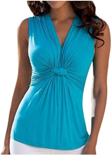 Fashion Women Ladies Sexy V Neck Sleeveless Blouses Tops (X-Large, Blue)