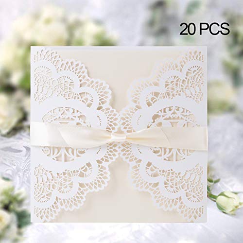 Elegant Invitations Cards Kits, Gospire 20PCs Laser Cut Lace Wedding Party Invitations Cards with Printable Paper and Envelopes for Engagement Wedding Marriage Birthday Bridal Bride Shower Party