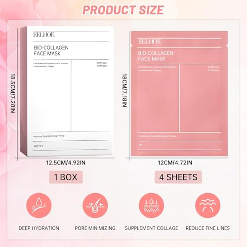 Bio Collagen Face Mask | Overnight Face Mask For Glass Glow Skin- Elasticity, Hydrating, Firming and Foisturizing | Gorean Glass Glow Skin | (1 count) 34gm X 4ea