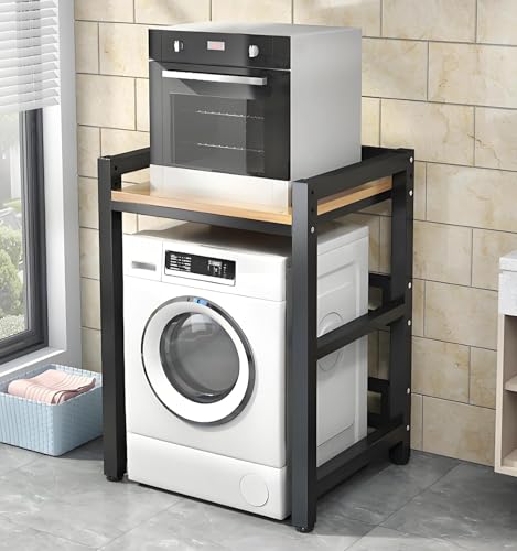 Dryer Stand Height Adjustable, Portable Stacking Kit for Front Loader Washing Machine & Tumble Dryer, Storage Rack Over Washing Machine Storage Unit, 400kg Load Capacity BlackFrame Black
