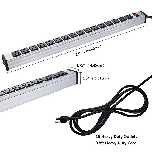Metal Wall Mount Long Power Strip,16 Outlets Heavy Duty Power Strip