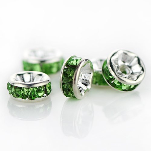 100 Pcs Swarovski Crystal Rondelle Spacer Bead Silver Plated 8mm Green Turma (216)