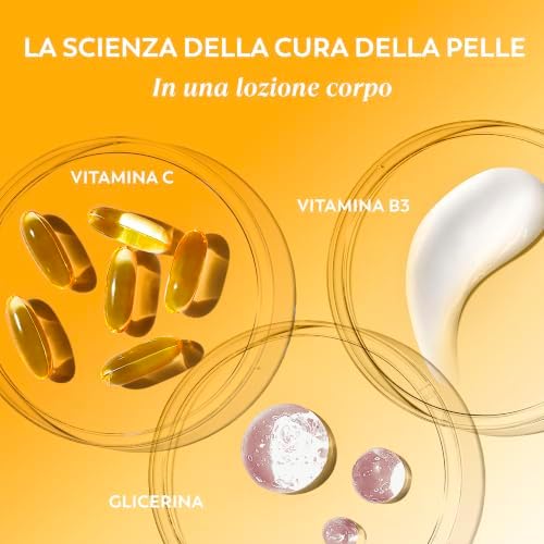 Vitamin C Lozione Corpo Illuminante. Crema per il Corpo Idratante per la Cura della Pelle 24H. Uniforma il Tono della Pelle. Con Vitamina C, Vitamina B5, B3 e Glicerina. Idratazione. 500ml