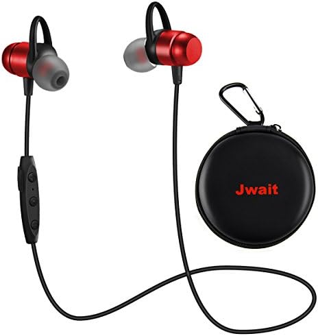 Bluetooth Headset 4.2 Wireless Sports Headphones HD Stereo Sweatproof Earphones Magnetic Connection Earbuds for Gym Running Workout,Built-in Mic,Battery up to 10 Hours Playtime,JWAIT,Red