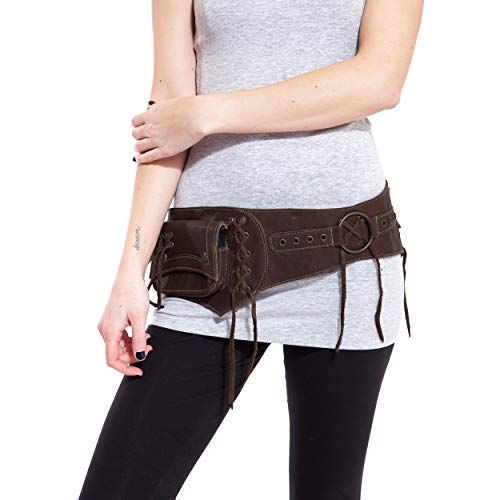 Unisex Leather Cowboy festival hip waist utiliy bag-Brown-S/M