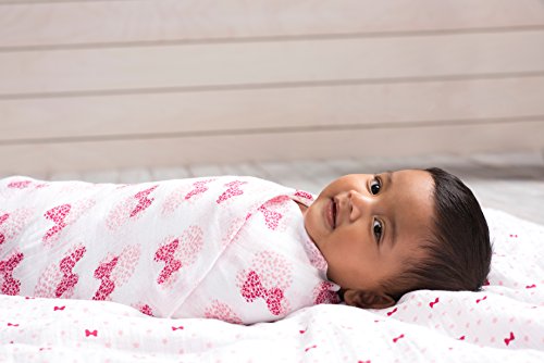 aden by aden + anais Disney Swaddle Baby Blanket, 100% Cotton Muslin, 44 X 44 inch, 4 Pack, Minnie Mouse