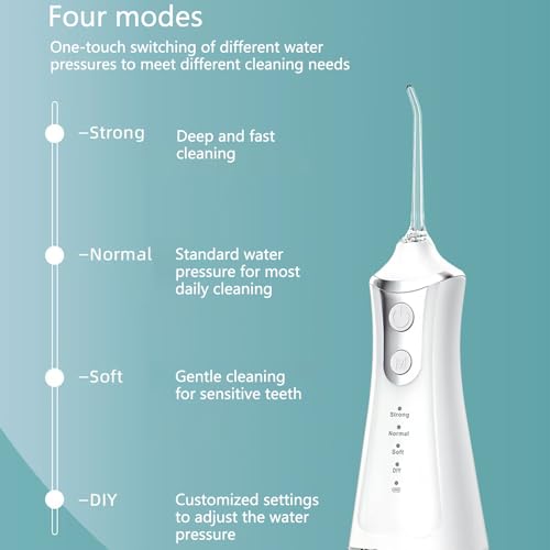 Water Flossers for Teeth, Portable Dental Water Floss for Tooth Cleaning, Cordless Oral Irrigator with 5 Tips & Jet Storage Case, Rechargeable 300mL Flosser for Travel, IPX7 خيط مائي للأسنان