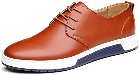 Sanyge Men's Urban Leather Oxfords Shoes Lace up Classic Flats(Sanyge2808Brown43)