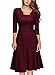 Miusol Women's Vintage Square Neck Floral Lace 2/3 Sleeve Cocktail Swing Dress, A-wine Red, X-Large