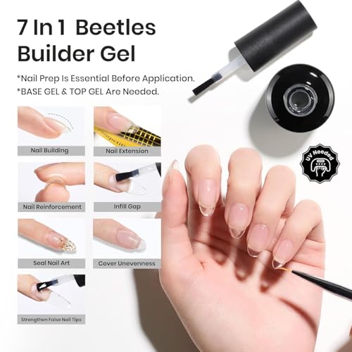 Beetles Builder Gel 7 in 1 Clear Builder Nail Gel Set, 2Pcs 15ml Building Nail Gel for Nail Apex and Extension Strengthener Hard Gel Brush in Bottle, Led Lamp Gel Rhinestone - Image 2