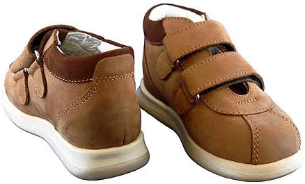 European Genuine Leather Kids Shoes with Dual hook-and-loop Velcro closure (9 toddler, Brown)