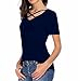 Carterstory Women Summer Tops Cross Front Deep V-Neck Short Sleeve Tees Top NavyBlue S
