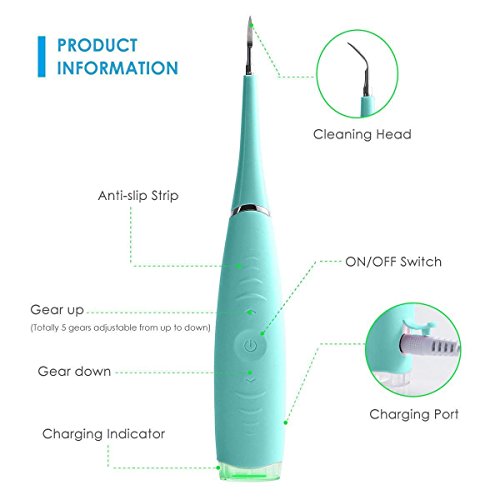 LONHEO Household Electric Dental Calculus Remover High-Frequency Vibration Tartar Scraper Tartar Remover for Fighting Tartar,Tooth Stains,Teeth Polishing,5 Adjustable Modes and USB Charging - Blue - Thumbnail 2