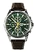 Seiko #SNAF09 Men's Leather Band Green Dial Alarm Chronograph Watch
