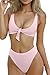 ESONLAR Pink Front Knotted Active Crop Top High Waist Bikini Beachwear for Women L