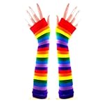Hitece Punk Gothic Dark Rock Rainbow Color Long Arm Warmer Fingerless MultiColor Gloves
