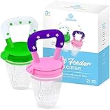 Baby Fruit Feeder Pacifier (2 Pack) - Fresh Food Nibbler, Infant Fruit Teething Toy, Silicone Pouches for Toddlers & Kids by Ashtonbee