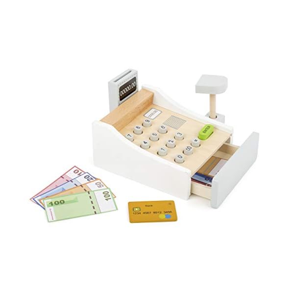 Small Foot Spielkasse aus Holz, inkl. Scanner, Kartenlesegerät, Spielgeld und Kreditkarten, Mehrfarbig, 11099 Spielzeug