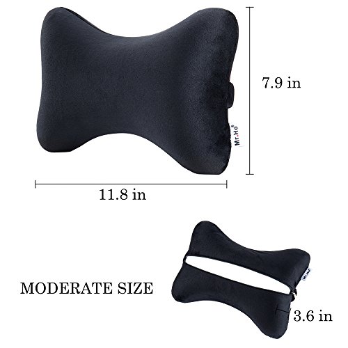 Car Memory Foam Neck Pillow with Premium Velour Washable Removable Pillow Case for for Car, Travel, Home and Office (Black) - Thumbnail 6
