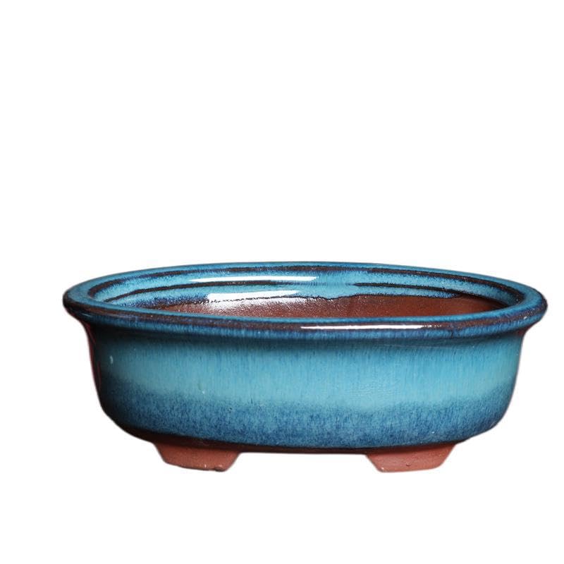 Wensmy 2pcs Glaze Bonsai Pots Ceramic Modern Glaze Succulent Planter Pot with Drainage Hole Vintage Bonsai Mini Glazed Pots Cactus Flower Container Bowl Garden Decoration (14X10X4.5cm)