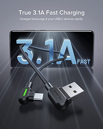 [3 Pack] USB C Cable, Mcdodo 90 Degree 3.1A QC3.0 Fast Charging Type C Cable, (0.5m+1.2m+3m) Braided Nylon Data Cord USB-C Charger for Samsung Galaxy S21 S20 S10 Note 20 10 Huawei Google Xiaomi etc.