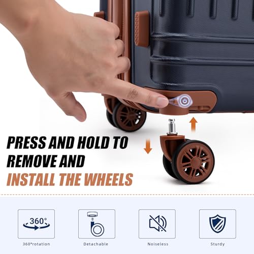 KUNEL Luggage Sets 5 Piece Suitcase Sets Suitcase with ABS Hard Shell Lightweight TSA Lock Double Spinner Wheels, PorscheBlue, 5 Piece Sets (20/24/28/DB/TB)