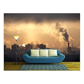 Color Photograph of Industrial Buildings at Sunset - Removable Wall Mural | Self-Adhesive Large Wallpaper - 66x96 inches