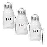 Maxxima Dual Outlet Light Socket Adapter, with Pull Chain, Turn E26 Standard Light Socket into Electrical Outlets (Pack of 3)