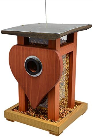 Rossos International Art Deco Cedar Heart Shaped Birdfeeder, 6.25 by 6-Inch