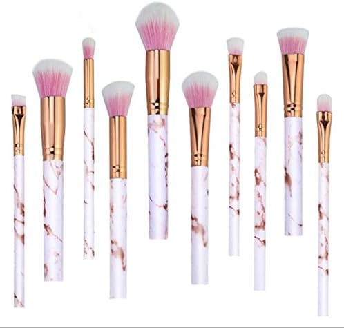 Firming Marble Makeup Brushes Set 10 Pieces Make up Brushes Powder Blush Foundation Eye Shadow Eyebrow Brushes (Rose Gold)
