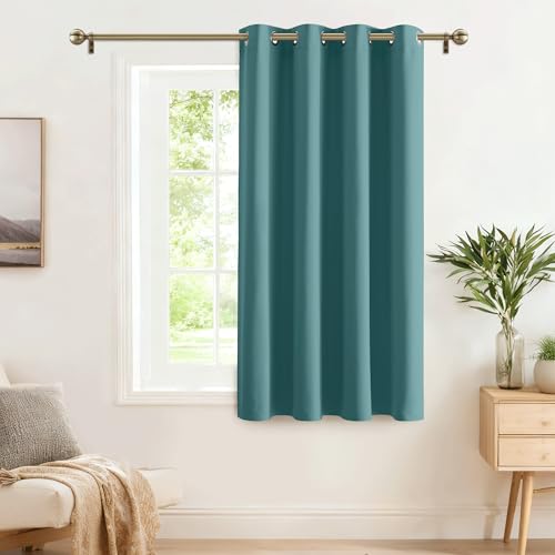 PONY DANCE Thermal Blackout Curtain - 54 Drop Energy Saving Insulated Blackout Curtain/Top Eyelets Drapes for Bay Window/Kitchen, 1 Panel, Width 52-inch by Drop 54-inch, Sea Teal — image 1