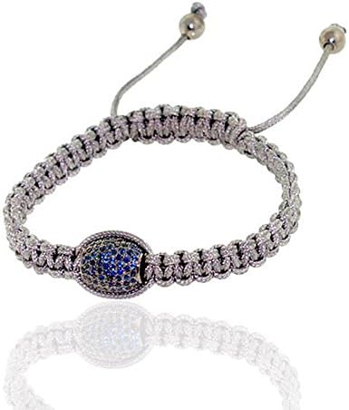 Sterling Silver Blue Sapphire Bead Handmade Macrame Bracelet
