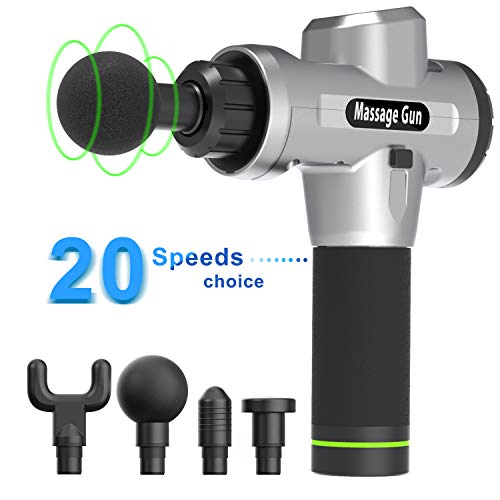 Massage Gun with Carrying Case - HENSUN Professional Handheld Deep Tissue Muscle Massager for Athletes- 20 Speed Strength Levels for Muscle Soreness Relieves(Silver-001) - Thumbnail 7